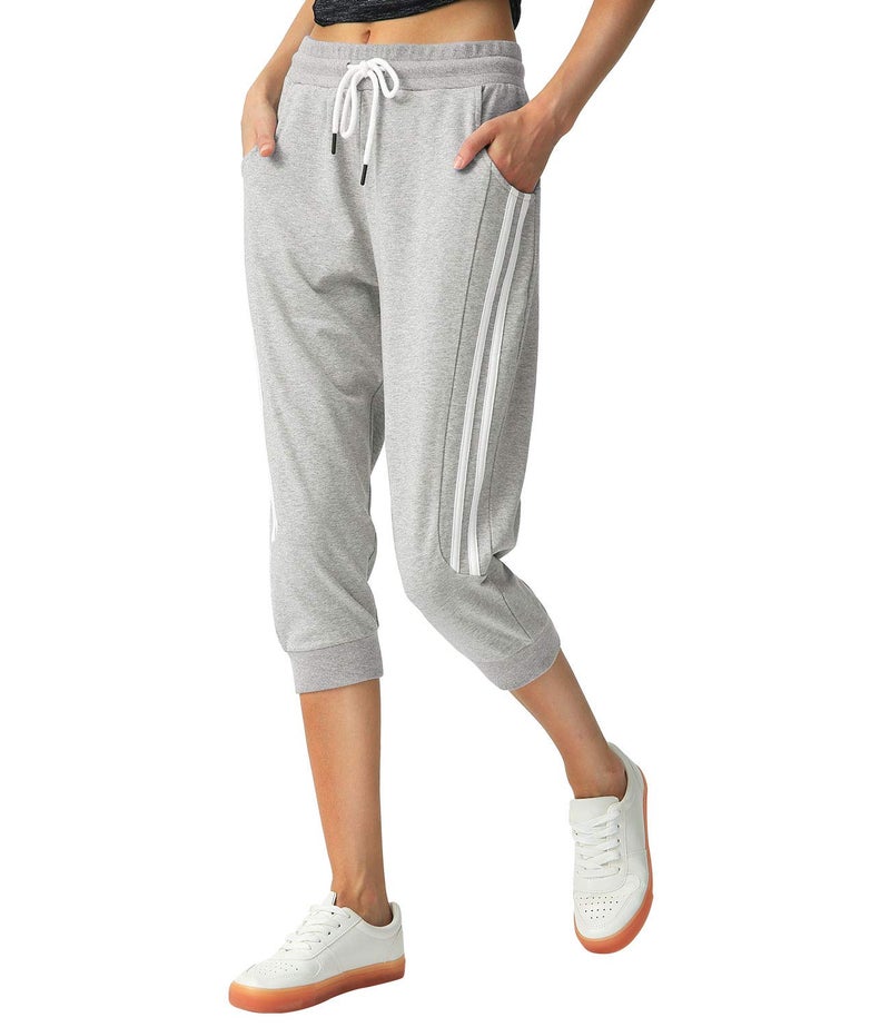 SPECIALMAGIC Women's Capri Pants Cropped Joggers with Pockets Elastic Waist Drawstring Capri Sweatpants Light Grey Medium - Image 2
